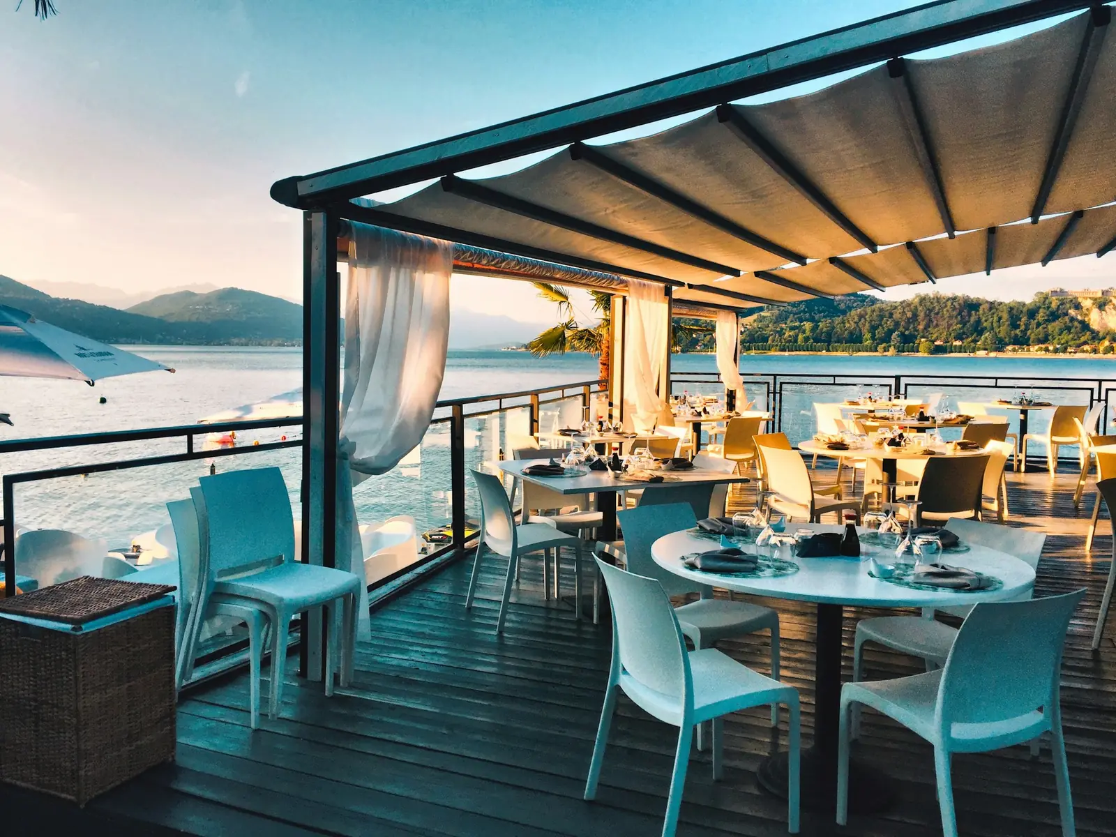 Covered terrace overlooking the water